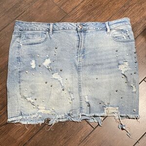 Dollhouse Denim Mini Skirt with Distressed Details